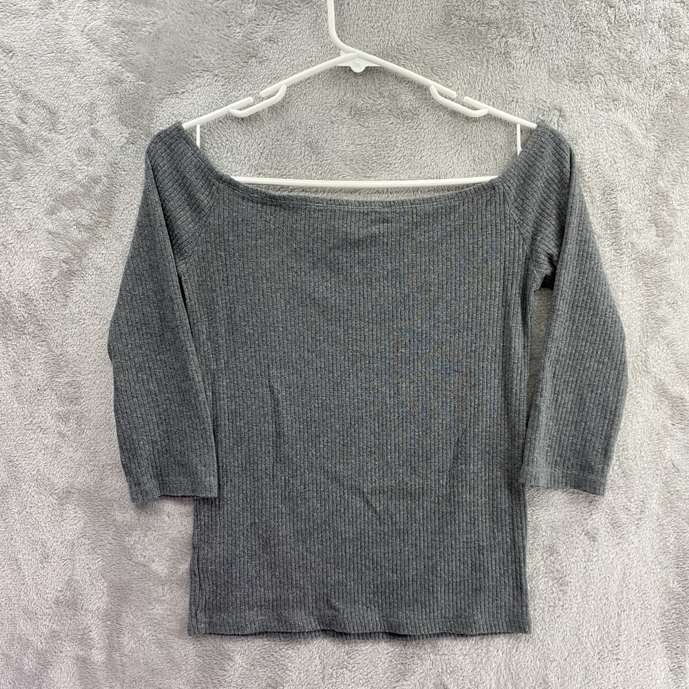 Express One Eleven Women S Gray Ribbed Boatneck Crop Top 3/4 Sleeve - Picture 5 of 7